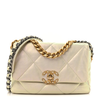 CHANEL Iridescent Calfskin Quilted Medium Chanel 19 Flap White CHANEL Iridescent Calfskin Quilted Medium Chanel 19 Flap White