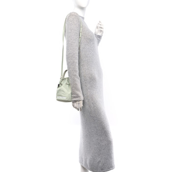 BALENCIAGA Recycled Sport Nylon Logo Embroidered Wheel Drawstring Bucket Bag Light Green White