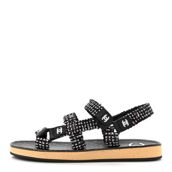 CHANEL Glittered Tweed Lambskin Dad Sandals 39.5 Black White CHANEL Glittered Tweed Lambskin Dad Sandals 39.5 Black White