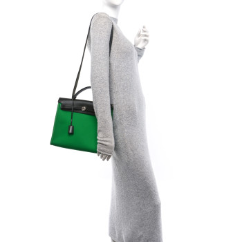 HERMES Vache Hunter Toile Herbag Zip 31 PM Cactus Bleu Indigo HERMES Vache Hunter Toile Herbag Zip 31 PM Cactus Bleu Indigo