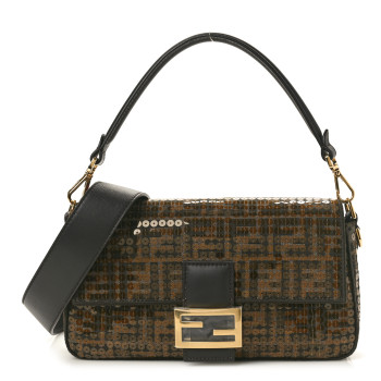 FENDI Fabric Jacquard Paillettes Vitello Seta FF 1974 Baguette Testa di Moro Real Ebano FENDI Fabric Jacquard Paillettes Vitello Seta FF 1974 Baguette Testa di Moro Real Ebano