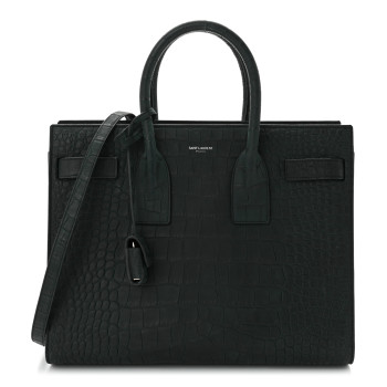 SAINT LAURENT Calfskin Crocodile Embossed Small Sac de Jour Dusty Black SAINT LAURENT Calfskin Crocodile Embossed Small Sac de Jour Dusty Black