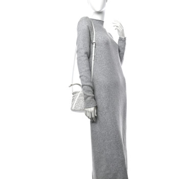 ALAIA Lizard Embossed Calfskin Flower Applique Bucket Bag White