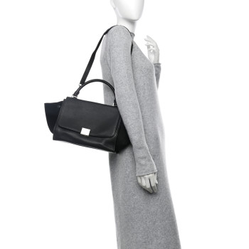 CELINE Drummed Calfskin Suede Small Trapeze Black CELINE Drummed Calfskin Suede Small Trapeze Black