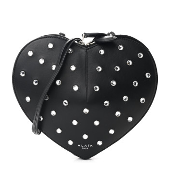 ALAIA Lambskin Crystal Embellished Le Coeur Bag  Black