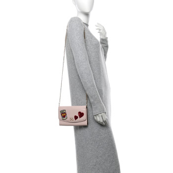 DOLCE & GABBANA Vitello Embroidered Amore Wallet On Chain Light Pink DOLCE & GABBANA Vitello Embroidered Amore Wallet On Chain Light Pink
