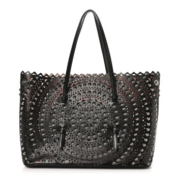 ALAIA Calfskin Laser Cut Studded Mina 32 Tote Tote Black