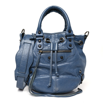 BALENCIAGA Agneau Classic Hardware Mini Pompon Bleu Persan