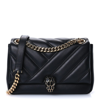 BULGARI Calfskin Matelasse Small Serpenti Cabochon Shoulder Bag Black BULGARI Calfskin Matelasse Small Serpenti Cabochon Shoulder Bag Black