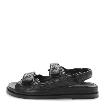 CHANEL Grained Calfskin Velcro Dad Sandals 38.5 Black CHANEL Grained Calfskin Velcro Dad Sandals 38.5 Black