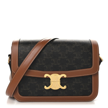 CELINE Triomphe Canvas Calfskin Medium Triomphe Bag Tan CELINE Triomphe Canvas Calfskin Medium Triomphe Bag Tan