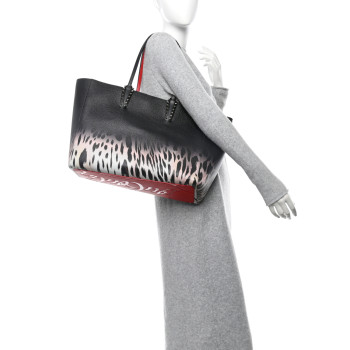 CHRISTIAN LOUBOUTIN Calfskin Degrade Leopard Print Spikes East West Cabata Tote Black Multi CHRISTIAN LOUBOUTIN Calfskin Degrade Leopard Print Spikes East West Cabata Tote Black Multi