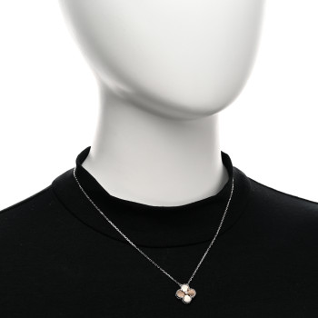 VAN CLEEF & ARPELS 18K White Rose Gold Diamond Guilloche Vintage Alhambra Pendant Necklace