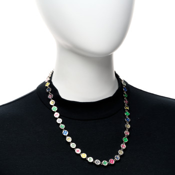 LOUIS VUITTON Metal Enamel Monogram Necklace Silver Multicolor LOUIS VUITTON Metal Enamel Monogram Necklace Silver Multicolor
