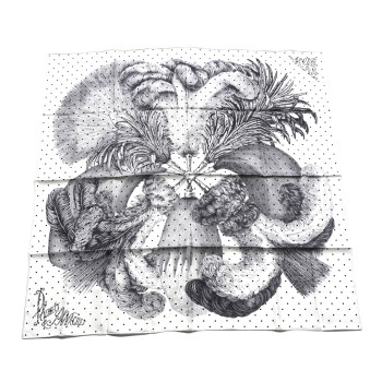 HERMES Silk Plumets Et Panaches Scarf 90 White Black Anthracite HERMES Silk Plumets Et Panaches Scarf 90 White Black Anthracite