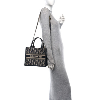 CHRISTIAN DIOR Oblique Calfskin Small Book Tote With Strap Blue Multicolor