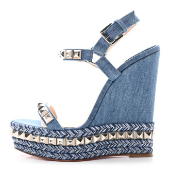CHRISTIAN LOUBOUTIN Denim Cataclou 120 Wedge Sandals 36 Blue CHRISTIAN LOUBOUTIN Denim Cataclou 120 Wedge Sandals 36 Blue
