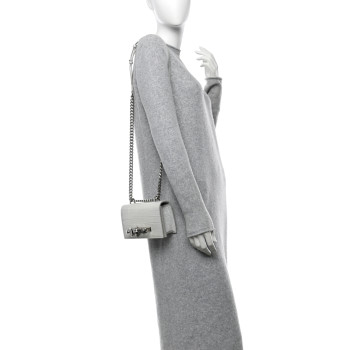 ALEXANDER MCQUEEN Calfskin Shiny Crocodile Embossed Mini Ombrè Jeweled Satchel Ivory Grey ALEXANDER MCQUEEN Calfskin Shiny Crocodile Embossed Mini Ombrè Jeweled Satchel Ivory Grey