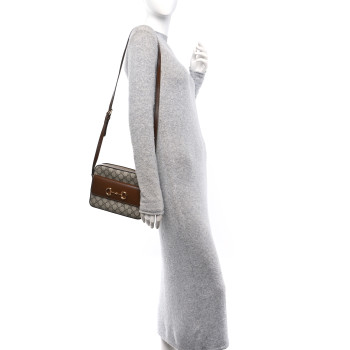 GUCCI GG Supreme Monogram Small Horsebit 1955 Shoulder Bag Beige Brown Sugar