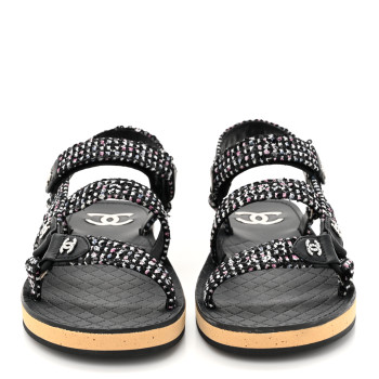 CHANEL Glittered Tweed Lambskin Dad Sandals 39.5 Black White CHANEL Glittered Tweed Lambskin Dad Sandals 39.5 Black White