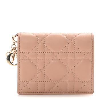 CHRISTIAN DIOR Calfskin Cannage Mini Lady Dior Wallet Fard