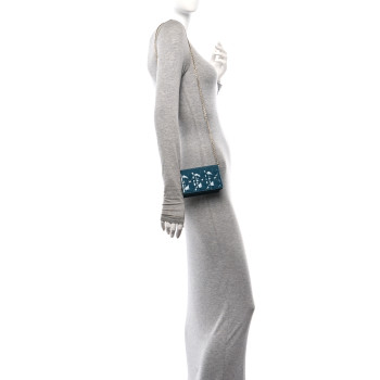 CHRISTIAN DIOR Patent Cannage Nano Lady Dior Pouch Turquoise