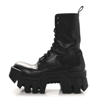 BALENCIAGA Calfskin Womens Bulldozer Lace Up Boots 38 Black