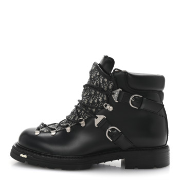 CHRISTIAN DIOR Oblique Calfskin Mens Explorer II Buckle Hiking Boots 44 Black Blue