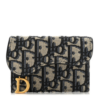 CHRISTIAN DIOR Oblique Saddle Card Holder Blue