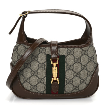 GUCCI GG Supreme Monogram Azalea Calfskin Web Mini Jackie 1961 Hobo Beige Ebony Brown Sugar