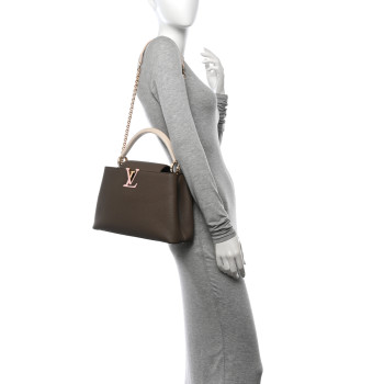 LOUIS VUITTON Taurillon Capucines MM Smokey Brown Green Creme Pink LOUIS VUITTON Taurillon Capucines MM Smokey Brown Green Creme Pink