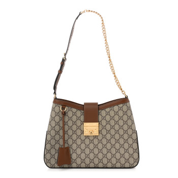 GUCCI GG Supreme Monogram Medium Padlock Shoulder Bag Beige Ebony Brown Sugar