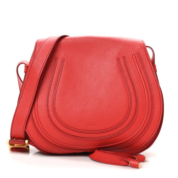CHLOE Grained Calfskin Medium Marcie Saddle Bag Red CHLOE Grained Calfskin Medium Marcie Saddle Bag Red