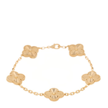 VAN CLEEF & ARPELS 18K Yellow Gold 5 Motifs Guilloche Vintage Alhambra Bracelet VAN CLEEF & ARPELS 18K Yellow Gold 5 Motifs Guilloche Vintage Alhambra Bracelet