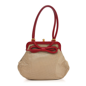 CHANEL Perforated Lambskin Kiss Lock Bag Light Beige Red CHANEL Perforated Lambskin Kiss Lock Bag Light Beige Red