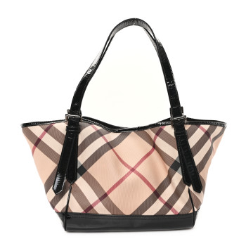 BURBERRY Patent Nova Check Small Tote Black