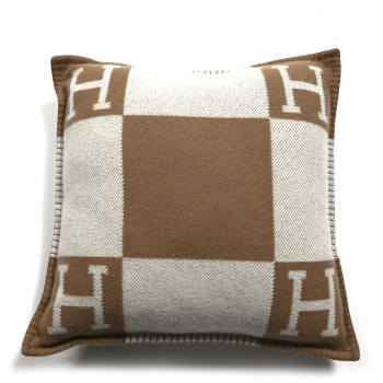 HERMES Wool Cashmere Avalon Pillow PM Ecru Camel HERMES Wool Cashmere Avalon Pillow PM Ecru Camel
