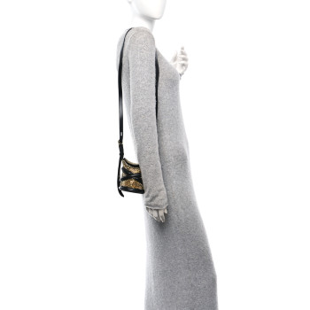 ALEXANDER MCQUEEN Calfskin Crystal Micro Curve Bucket Bag Black Gold ALEXANDER MCQUEEN Calfskin Crystal Micro Curve Bucket Bag Black Gold