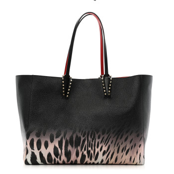 CHRISTIAN LOUBOUTIN Calfskin Degrade Leopard Print Spikes East West Cabata Tote Black Multi CHRISTIAN LOUBOUTIN Calfskin Degrade Leopard Print Spikes East West Cabata Tote Black Multi