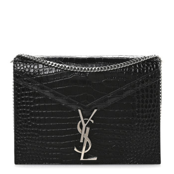 SAINT LAURENT Calfskin Crocodile Embossed Monogram Cassandra Clasp Bag Black Rouge Legion SAINT LAURENT Calfskin Crocodile Embossed Monogram Cassandra Clasp Bag Black Rouge Legion