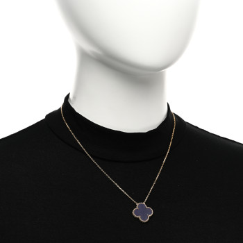 VAN CLEEF & ARPELS 18K Yellow Gold Blue Sevres Porcelain Magic Alhambra Vendome Necklace