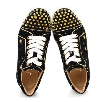 CHRISTIAN LOUBOUTIN Veau Velours Calfskin Spikes Womens Vieira Flat Sneakers 36.5 Black Gold CHRISTIAN LOUBOUTIN Veau Velours Calfskin Spikes Womens Vieira Flat Sneakers 36.5 Black Gold
