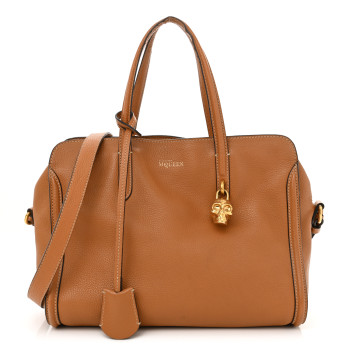 ALEXANDER MCQUEEN Pebbled Calfskin Small Skull Padlock Zip Around Tote Cognac ALEXANDER MCQUEEN Pebbled Calfskin Small Skull Padlock Zip Around Tote Cognac