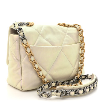 CHANEL Iridescent Calfskin Quilted Medium Chanel 19 Flap White CHANEL Iridescent Calfskin Quilted Medium Chanel 19 Flap White