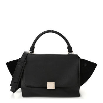 CELINE Drummed Calfskin Suede Small Trapeze Black CELINE Drummed Calfskin Suede Small Trapeze Black