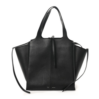 CELINE Supple Natural Calfskin Vertical Tri-Fold Bag Black CELINE Supple Natural Calfskin Vertical Tri-Fold Bag Black