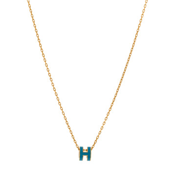 HERMES Lacquered Gold Mini Pop H Pendant Necklace Bleu Jean HERMES Lacquered Gold Mini Pop H Pendant Necklace Bleu Jean