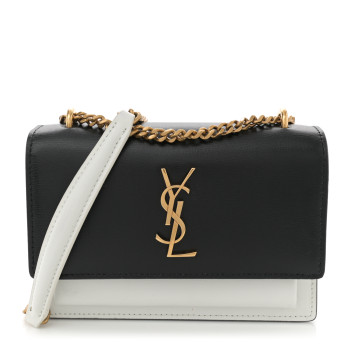 SAINT LAURENT New Aspen Calfskin Bi-Color Monogram Sunset Chain Wallet Black Dirty White SAINT LAURENT New Aspen Calfskin Bi-Color Monogram Sunset Chain Wallet Black Dirty White