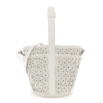 ALAIA Lizard Embossed Calfskin Flower Applique Bucket Bag White