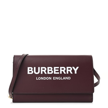 BURBERRY Calfskin Logo Hazelmere Wallet With Detachable Strap Deep Maroon